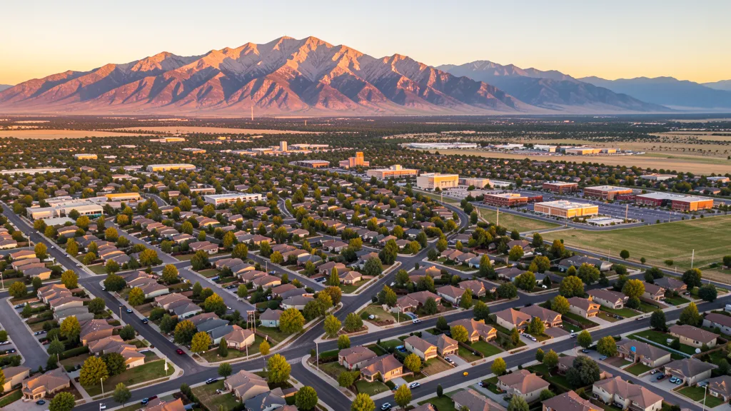 Aerial view of Pleasant Grove, UT showing the local landscape and terrain relevant to aerial imaging operations