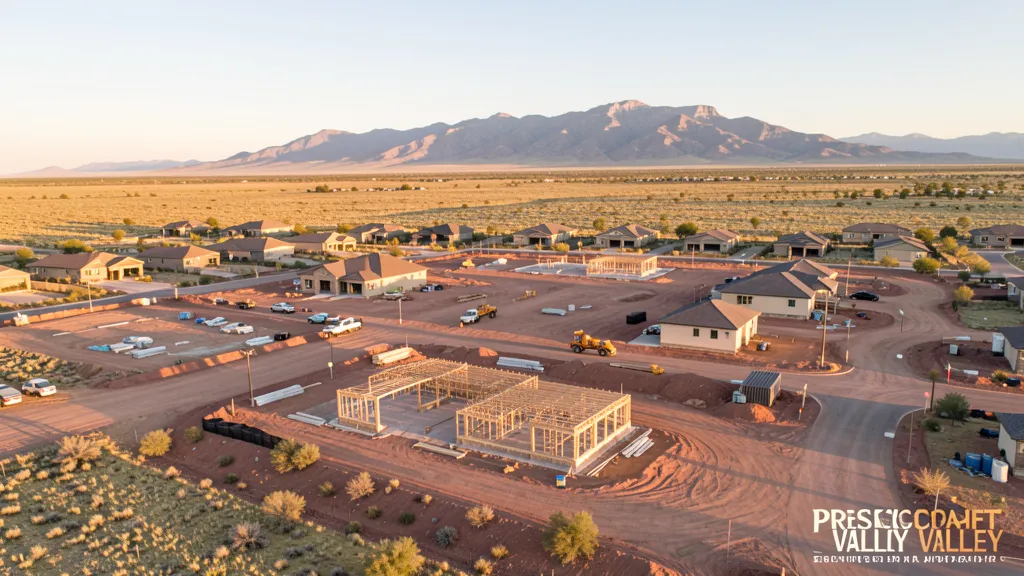 aerial imaging in progress at a construction site in Prescott Valley, AZ with local terrain visible