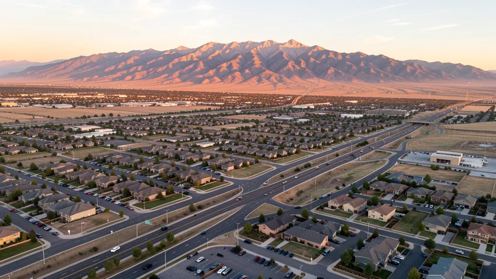 Aerial view of Riverton, UT showing the local landscape and terrain relevant to aerial imaging operations