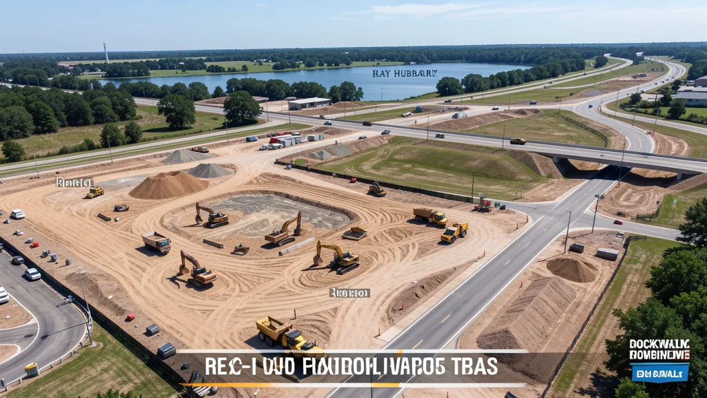 aerial imaging in progress at a construction site in Rockwall, TX with local terrain visible