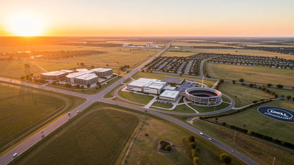 Aerial view of Round Rock, TX showing the local landscape and terrain relevant to aerial imaging operations