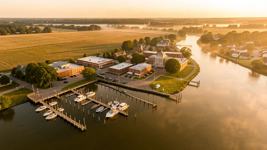 Aerial view of Salisbury, MD showing the local landscape and terrain relevant to aerial imaging operations
