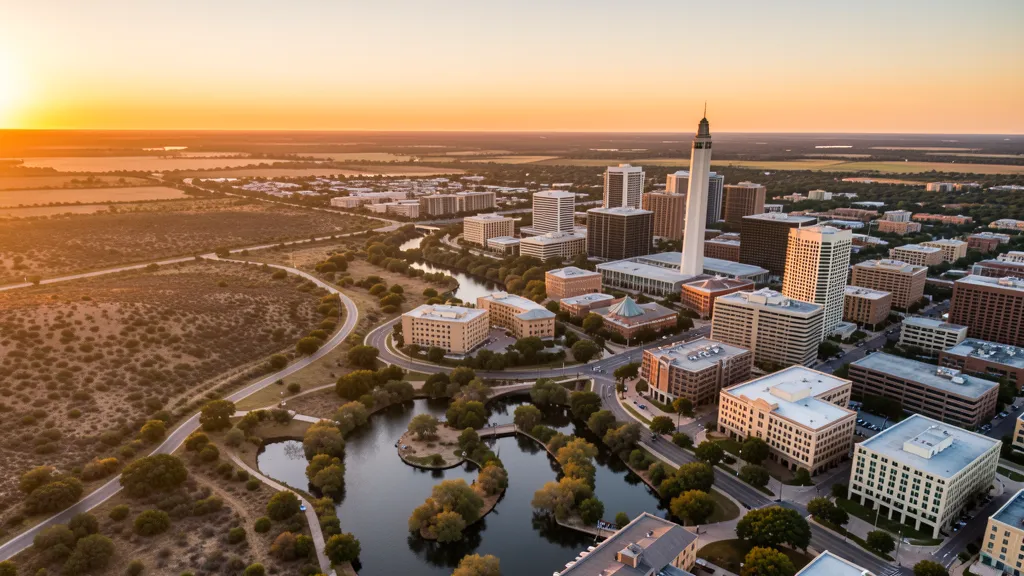 Aerial view of San Antonio, TX showing the local landscape and terrain relevant to aerial imaging operations