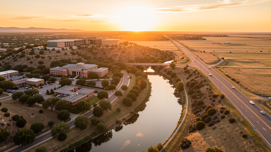 Aerial view of San Marcos, TX showing the local landscape and terrain relevant to drone survey operations