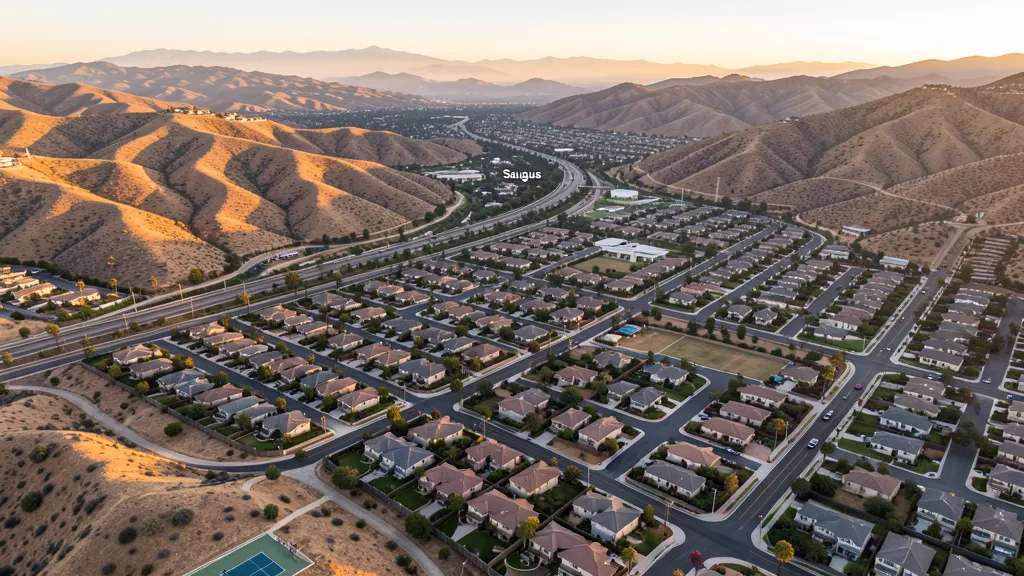 Aerial view of Santa Clarita, CA showing the local landscape and terrain relevant to drone survey operations