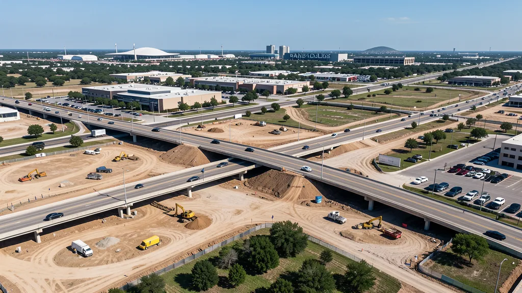 aerial imaging in progress at a construction site in Schertz, TX with local terrain visible