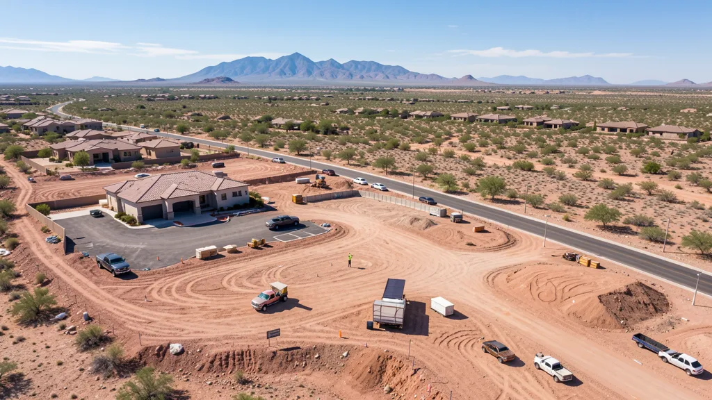 aerial imaging in progress at a construction site in Scottsdale, AZ with local terrain visible