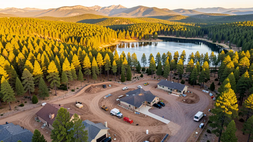 aerial imaging in progress at a construction site in Show Low, AZ with local terrain visible