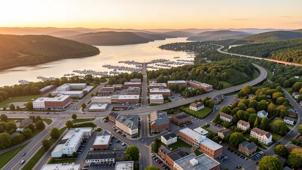 Aerial view of St. Albans, VT showing the local landscape and terrain relevant to aerial imaging operations