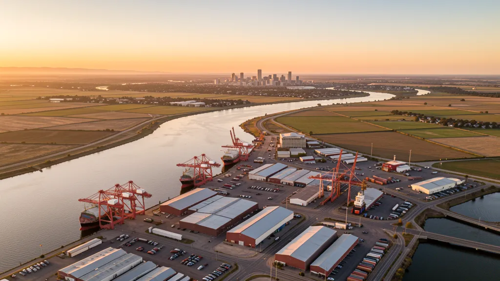 Aerial view of Stockton, CA showing the local landscape and terrain relevant to drone survey operations