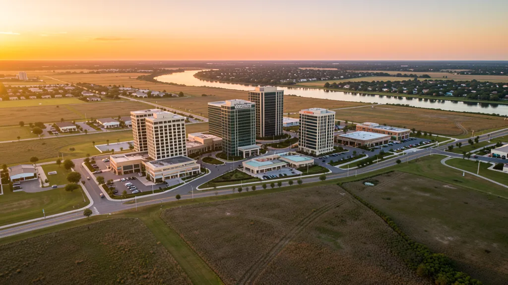 Aerial view of Sugar Land, TX showing the local landscape and terrain relevant to aerial imaging operations