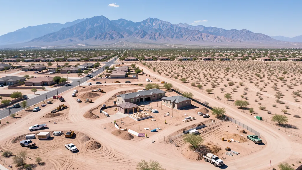 aerial imaging in progress at a construction site in Surprise, AZ with local terrain visible