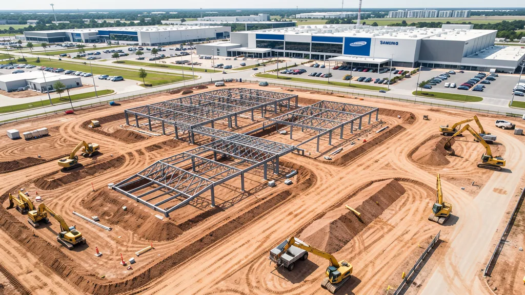 aerial imaging in progress at a construction site in Taylor, TX with local terrain visible