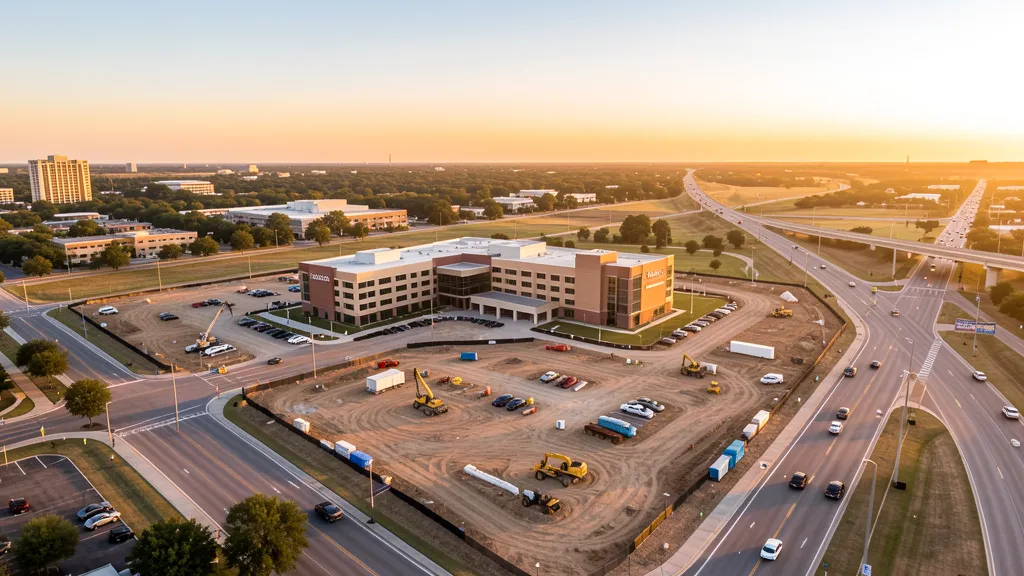 aerial imaging in progress at a construction site in Temple, TX with local terrain visible
