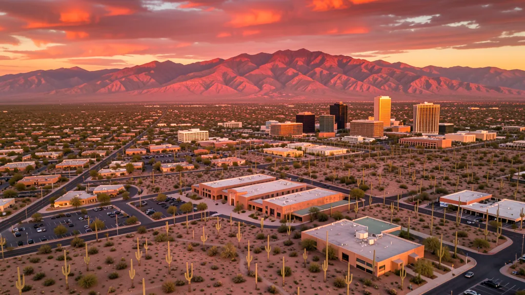 Aerial view of Tucson, AZ showing the local landscape and terrain relevant to aerial imaging operations