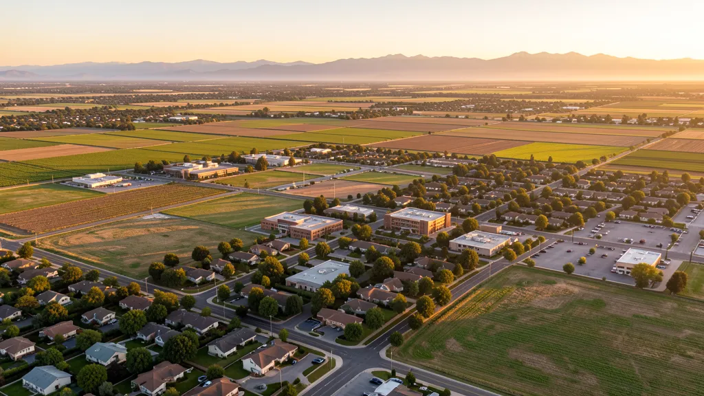 Aerial view of Turlock, CA showing the local landscape and terrain relevant to drone survey operations