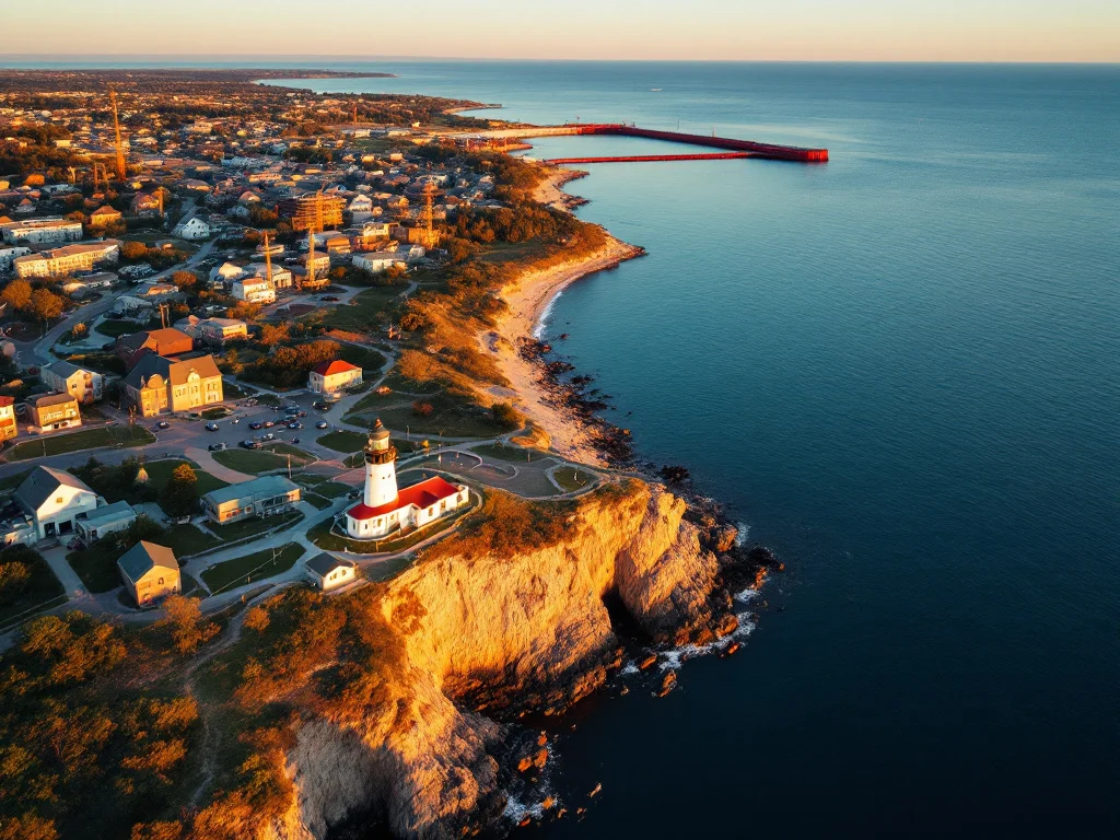 Aerial view of Westerly, RI showing the local landscape and terrain relevant to aerial imaging operations