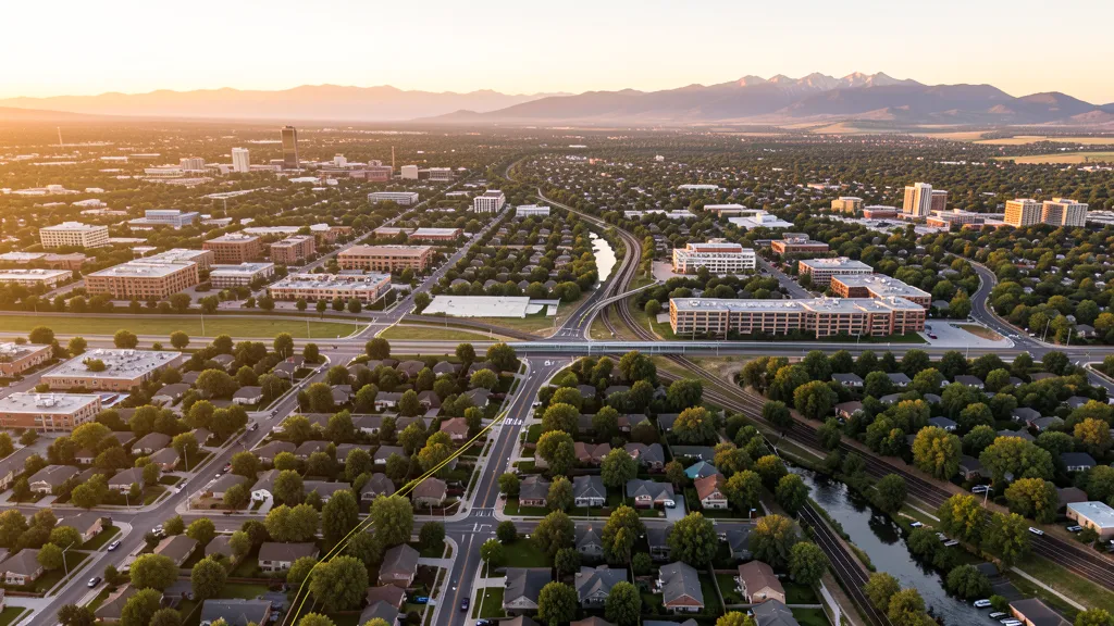 Aerial view of Wheat Ridge, CO showing the local landscape and terrain relevant to aerial imaging operations