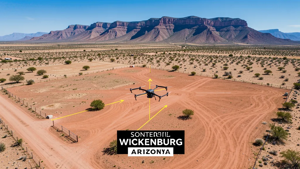 aerial imaging in progress at a construction site in Wickenburg, AZ with local terrain visible
