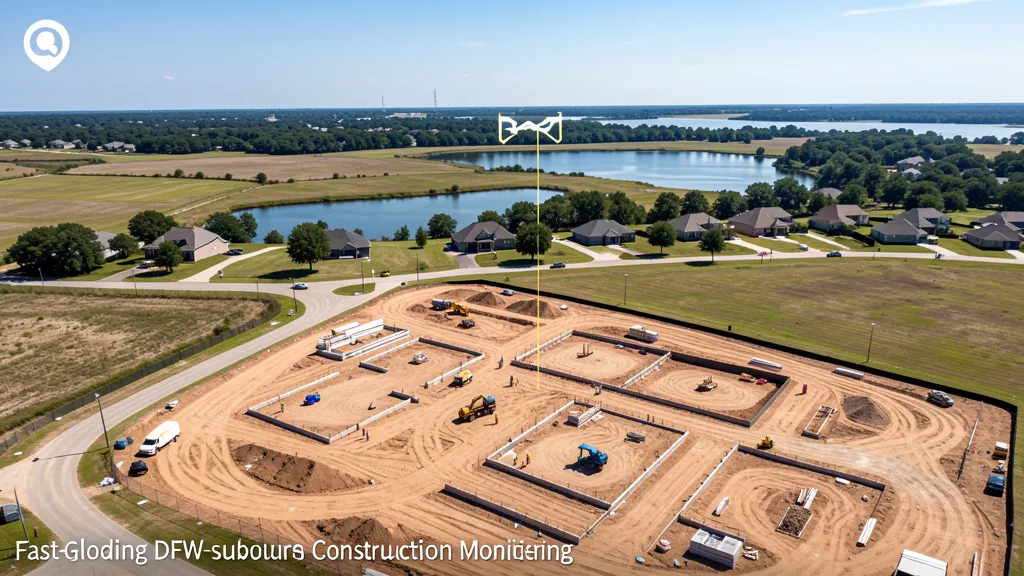 aerial imaging in progress at a construction site in Wylie, TX with local terrain visible