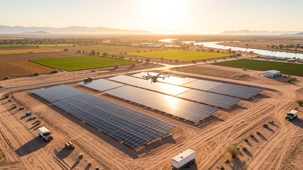 aerial imaging in progress at a construction site in Yuma, AZ with local terrain visible