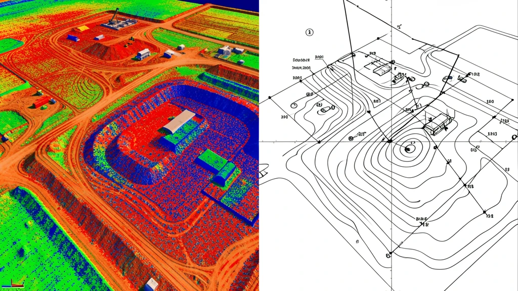 Visual comparison of survey deliverables: traditional point-and-line drawings versus drone-derived orthomosaic, 3D model, and contour map