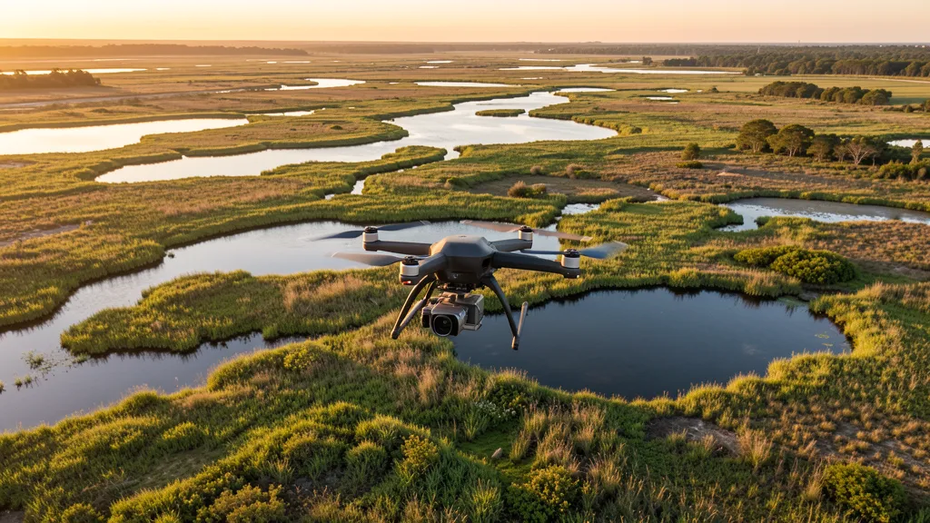 Drone conducting environmental monitoring in Clovis, California — professional aerial survey services