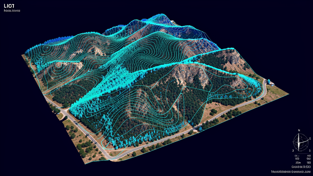 LiDAR scanning point cloud visualization showing terrain elevation data in blue and turquoise