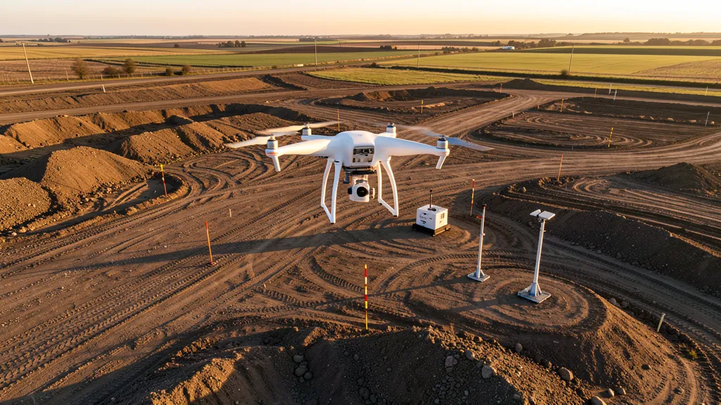 Drone conducting topographic survey in Clovis, California — professional aerial survey services